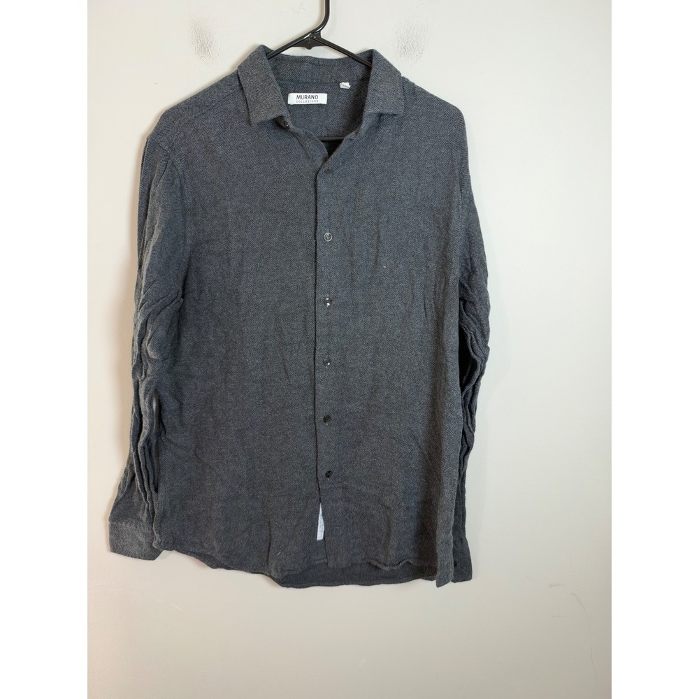 Murano Collezione Mens Gray Herringbone Cotton Button Down Shirt Large Canclini